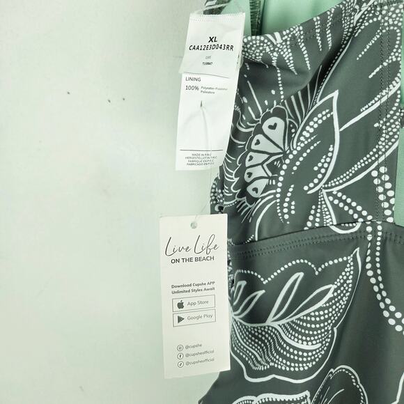 Cupshe Floral Print Shirred Cutout One Piece Swimsuit in Olive Sage Green Sz XL - Picture 8 of 9